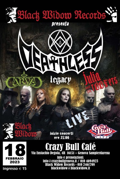 Deathless Legacy + CARVED + JULIA and the Roofers @ Crazy Bull Genova